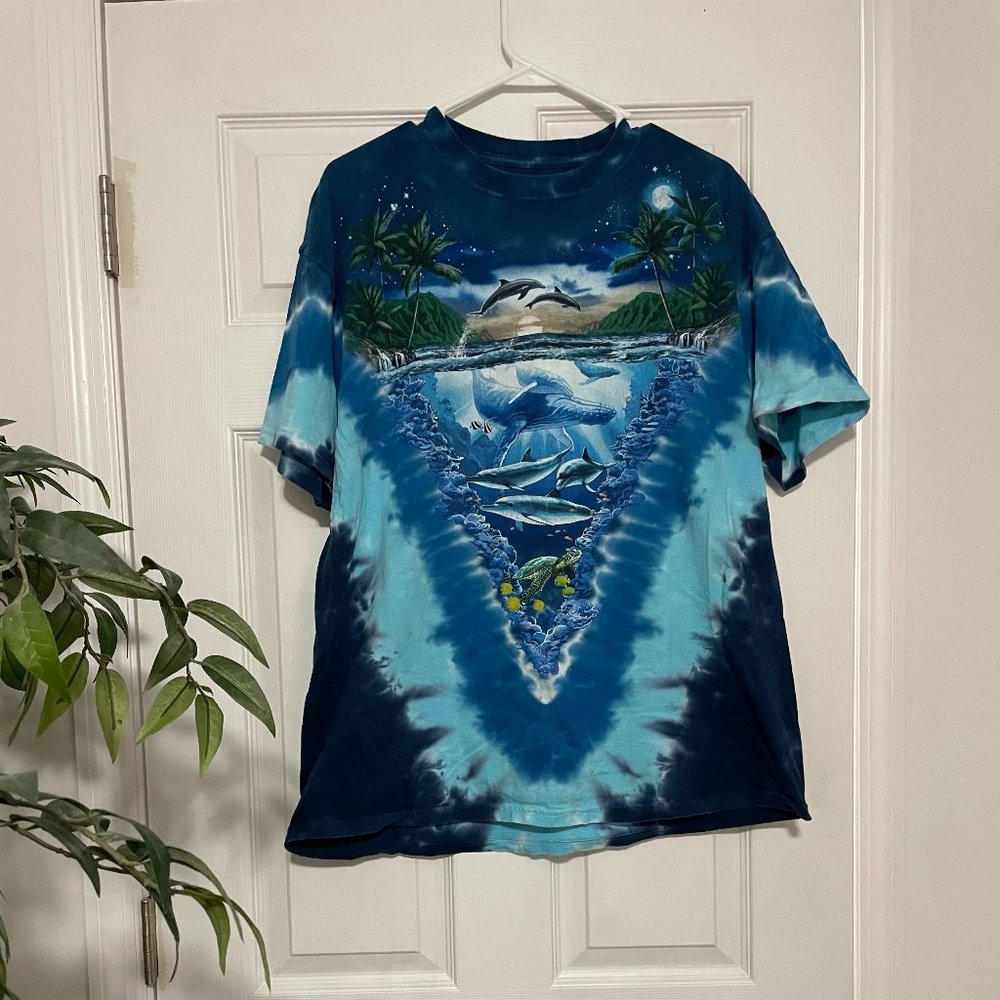 Liquid Blue Tie Dye Dolphin And Whales Tee Shirt